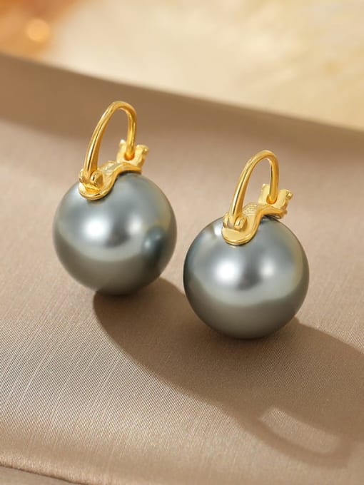 ES2523 [Golden Gray Beads] 925 Sterling Silver Imitation Pearl Geometric Minimalist Stud Earring